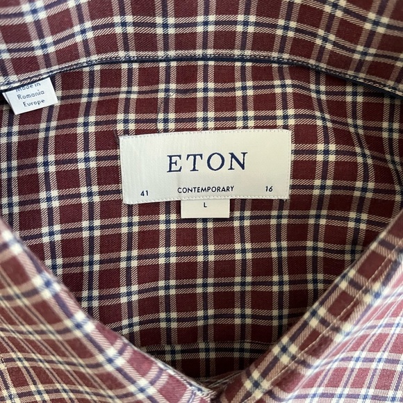 Eton Men's Burgundy and White Plaid Dress Shirt - Picture 4 of 4